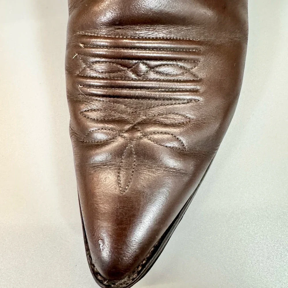 Nocona Men’s Brown Leather Cowboy Boots size 9 D Needle Toe Made in the USA‎